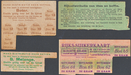 710305 Collage van vier uitgeknipte Rijks-distributiekaarten ('bons') voor verschillende levensmiddelen. Vermoedelijk ...
